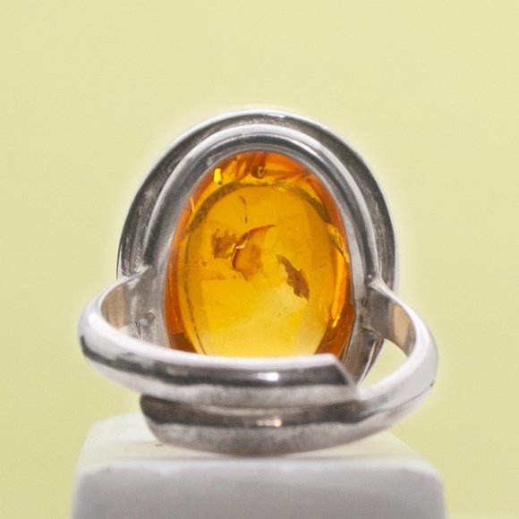 Baltic Amber Ring, Resizable Oval Shape 925 Sterling Silver Ring, Amber Gemstone - Picture 6 of 7